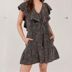 Something navy black v-neck ruffle dress